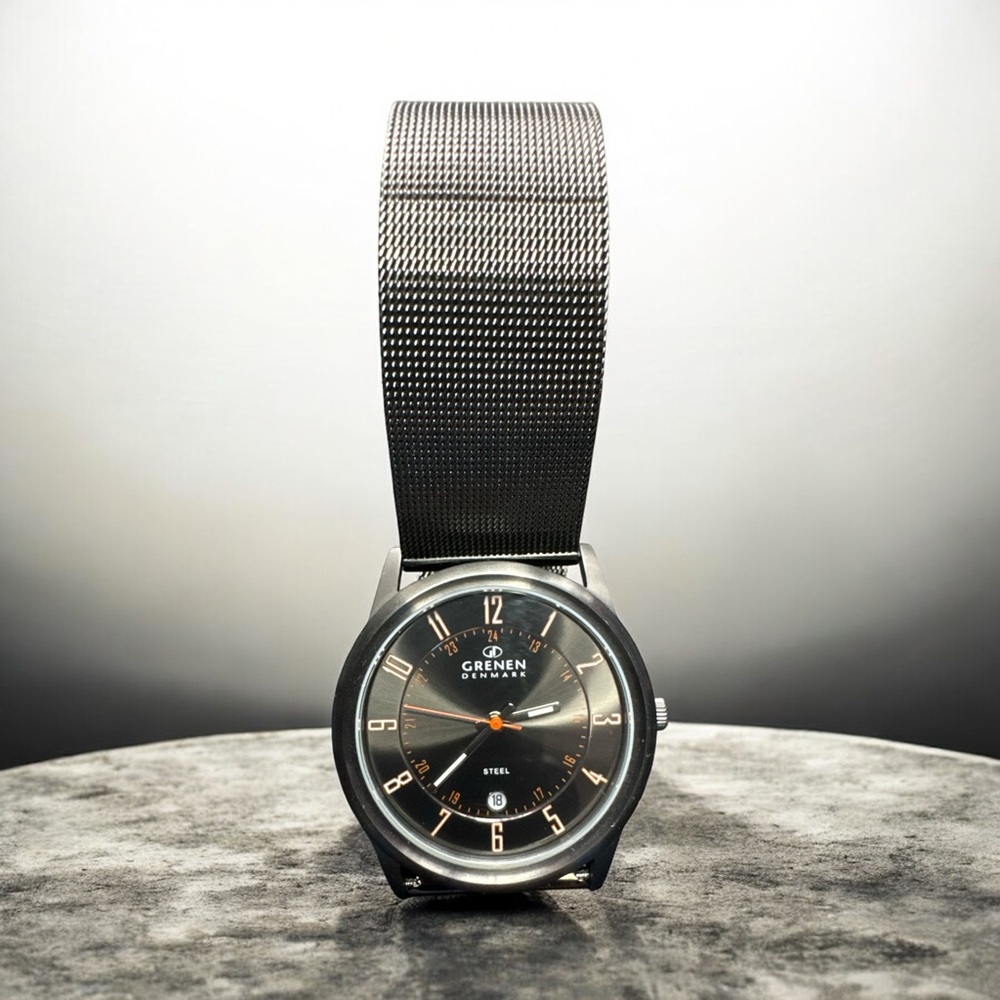 Skagen Mens Watch Black Dial Watch with Silver Mesh Band Grenen Denmark - Picture 3 of 7